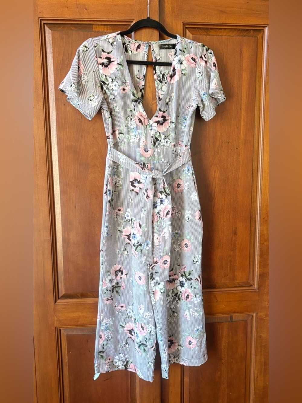 Crystal Sky Floral Jumpsuit Size 3 Tie Waist Wide Leg Keyhole Back Cottagecore